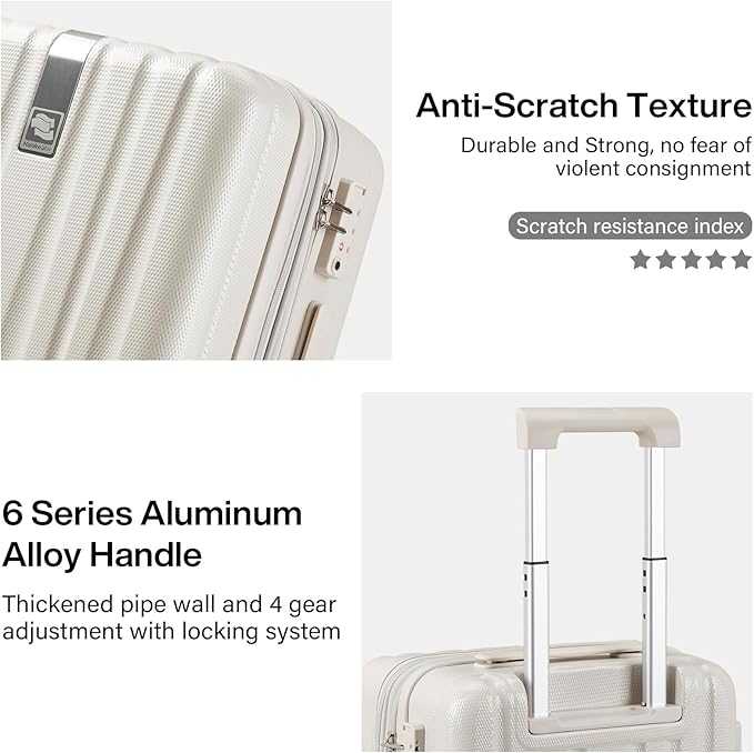 Hanke 29 Inch Expandable Checked Luggage Lightweight PC Hard Shell Luggage Suitcases with Wheels Travel Luggage Rolling Large Suitcase Travel Luggage Bag for Study Abroad.(Ivory White)