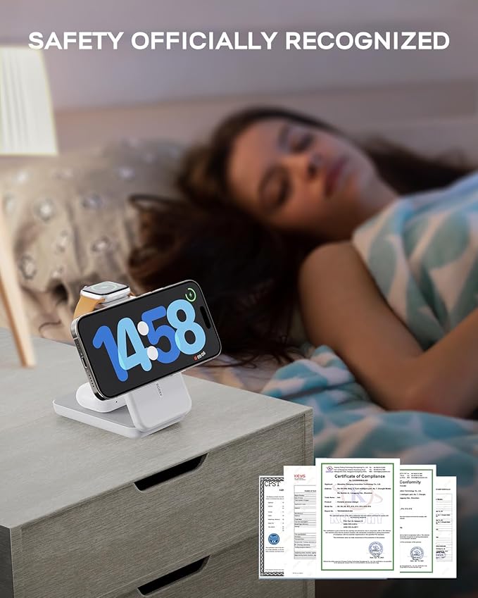 RORRY Portable Charger, 3-in-1 Charging Station 10000mAh Portable Charger Power Bank for MagSafe Foldable Battery Pack Travel for iPhone 16/15/14/13/12, for Apple Watch 10/9/8/7/6/5/Ultra/2, White