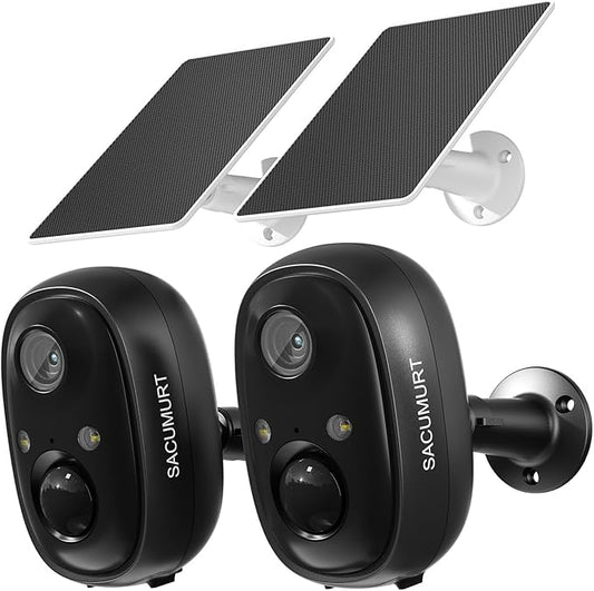 Solar Security Cameras Wireless Outdoor, 2.4G WiFi Camera Outdoor Wireless, Cameras for Home Security with Motion Detection, 2K Color Night Vision, Works with Alexa, IP66 Waterproof, 2 Packs