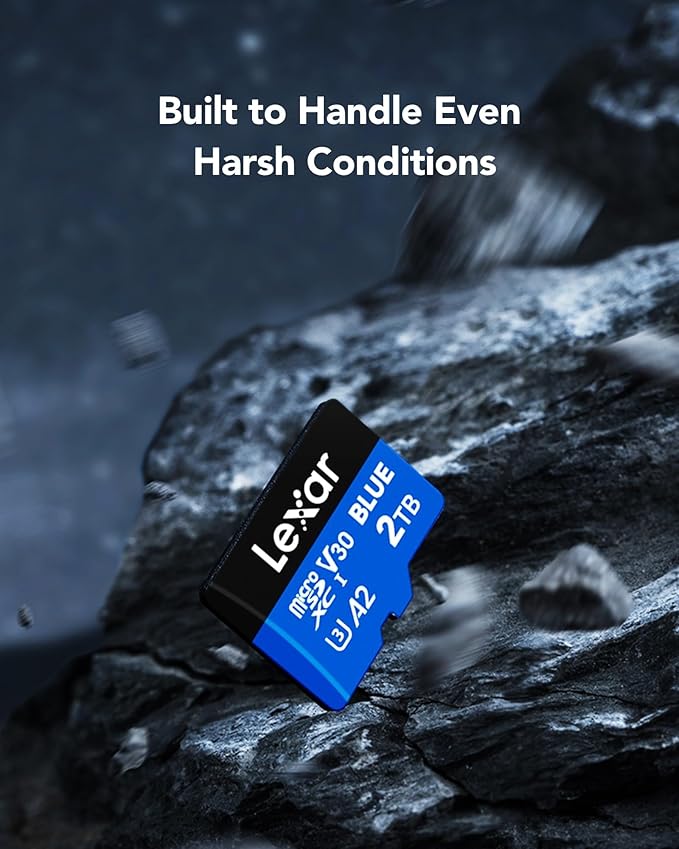 Lexar 2TB Blue Micro SD Card Up to 160MB/s, microSDXC UHS-I Memory Card with SD Adapter, C10, U3, A2, V30, Full HD, 4K UHD, High Speed TF Card