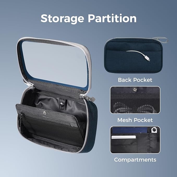 pack all Clear Electronic Organizer, TPU Cable Organizer Bag, Compact Cord Travel Organizer for Cables, Chargers, Phones, USB cords, SD Cards (Dark Blue)
