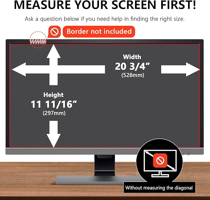 【2-Pack】23.8 Inch Computer Privacy Screen for 16:9 Monitors with Anti-Spy Anti-Glare Filter, Blue Light Blocking & Eye Protection, Removable Anti-Scratch HD Clarity Screen Protector