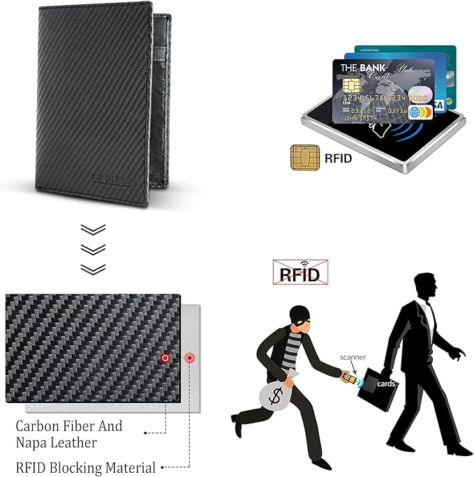 Polare Luxury RFID Blocking Leather Passport Holder Travel Wallet For Men and Women (Carbon Black)