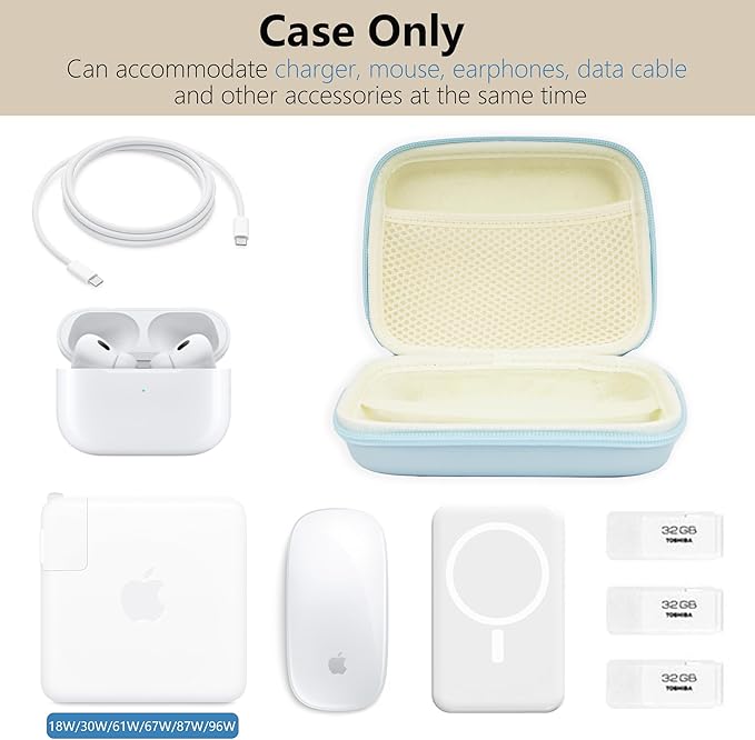 Charger Case for Macbook, Portable Tech Electronic Organizer Bag,Travel Storage Pouch for Laptop Accessories, MacBook Power Adapter, Charging Cords, USB Drives, Power Bank (Blue, L)