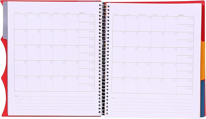 Mintra Office Durable PREMIUM Spiral Notebook, ((Red, 3 Subject, 8.5in x 11in)), Fabric Covered Coils, No Snags, Removable Adjustable Pocket Dividers, Ruler, Organization, Customizable