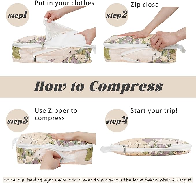 8 Pcs Compression Packing Cubes Travel for Suitcases, Waterproof Luggage Organizer Washable Storage Bags Set for Backpack Travel- Packaging Cubes for Carry-Ons and Storage