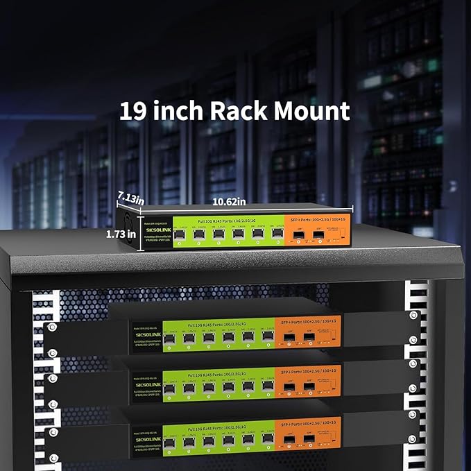 10GB Switch 8 Port Unmanaged with 6*10g RJ45 Ports, 2*10g SFP+ Ports,10Gbe Network Switch, Desktop or 19-inch Rack Mount, Plug and Play, Suitable for 10GB NAS and Gaming PC. (8 Port 10gb Switch)