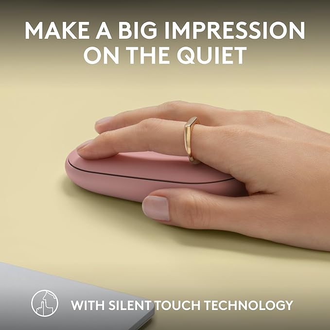 Logitech Pebble Mouse 2 M350s Slim Bluetooth Wireless Mouse, Portable, Lightweight, Customizable Button, Quiet Clicks, Easy-Switch for Windows, macOS, iPadOS, Android, Chrome OS - Tonal Rose