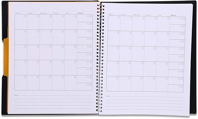 Mintra Office Durable PREMIUM Spiral Notebook, ((Black, 1 Subject, 8.5in x 11in)), Fabric Covered Coils, No Snags, Removable Adjustable Pocket Dividers, Ruler, Organization, Customizable