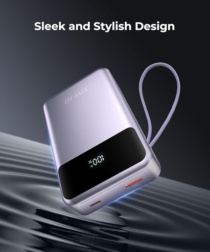 Portable-Charger-Power-Bank Travel Essentials Battery Pack USB C 30000mAh Built in Cable 22.5W Phone Fast Charging Powerbank Compatible with iPhone 16 15 14 13 12 X iPad Samsung Google (Purple)