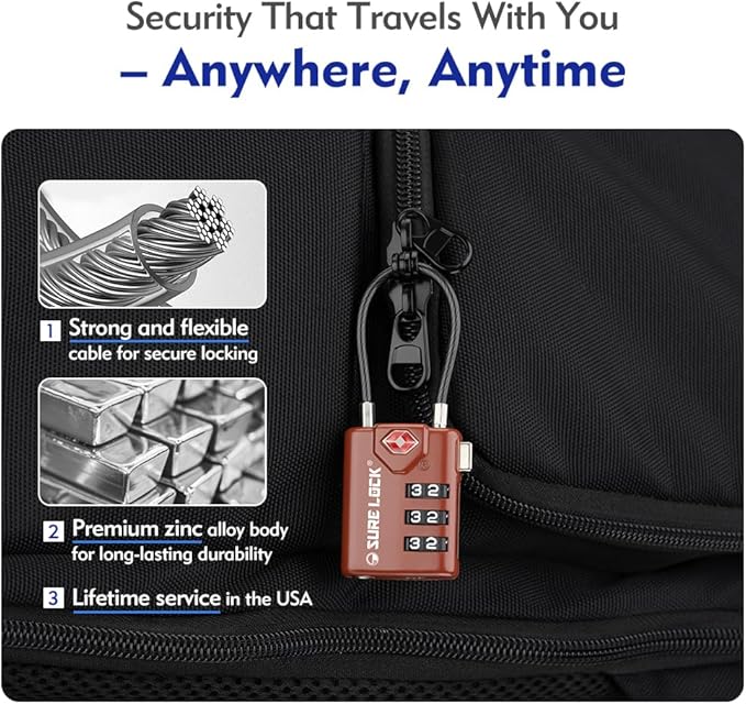 SURE LOCK TSA Compatible Travel Luggage Locks, Inspection Indicator, Easy Read Dials TSA Approved with Zinc Alloy