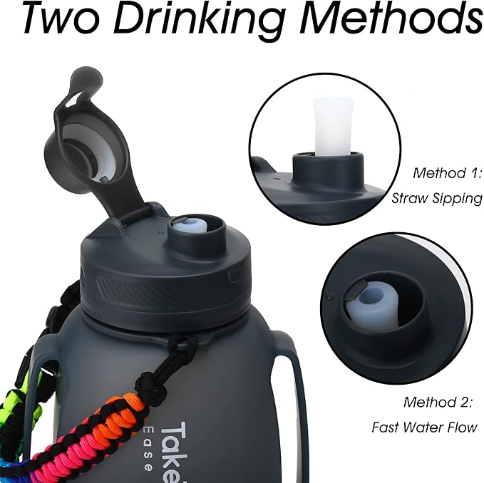TakeToday Collapsible Water Bottles 40 OZ Motivational Water Bottle with Straw and Paracord Handle Silicone Sports Water Jug with Times Leakproof Large Water Bottle for Yoga Camping Outdoors