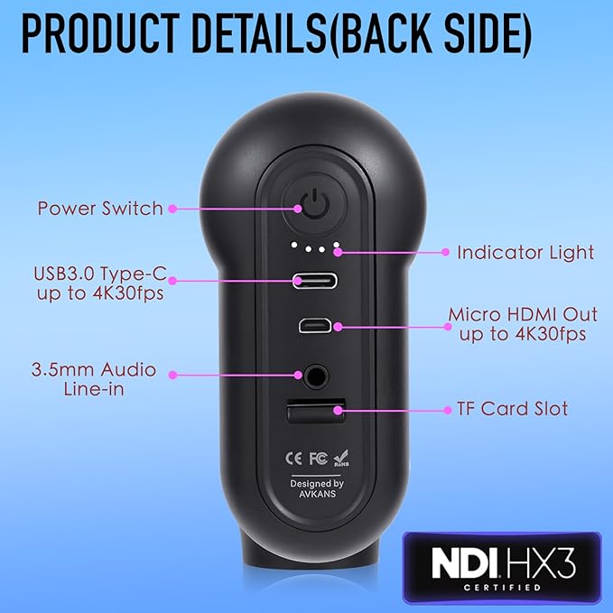 AVKANS Go Wireless Live Streaming 4K Camera, WiFi Sport Action USB Webcam with 9X Zoom, Video Recording Camera for Sporting Events/Baseball/Softball/Volleyball and Content Creator