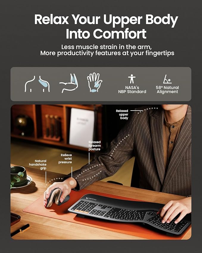 ProtoArc Ergonomic Mouse, EM11 NL Bluetooth Rechargeable Wireless Vertical Mouse, 3 Multi-Device Connectivity for Computer/PC/Laptop, 2.4GHz Optical Mice for Windows, Mac OS, Black Gold