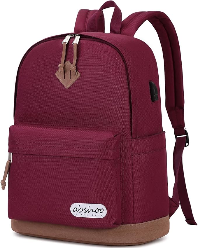 abshoo Basic Classical School Backpack For Middle High School Water Resistant Bookbag College Travel Daypack (Wine Red)