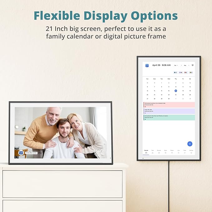 Digital Calendar 21.5 Inch Touch Screen, Electronic Wall Calendar Chore Chart for Family Monthly/Weekly Planner, Interactive Display Smart Calendar for Home Organization, Desk Mount Included - Black
