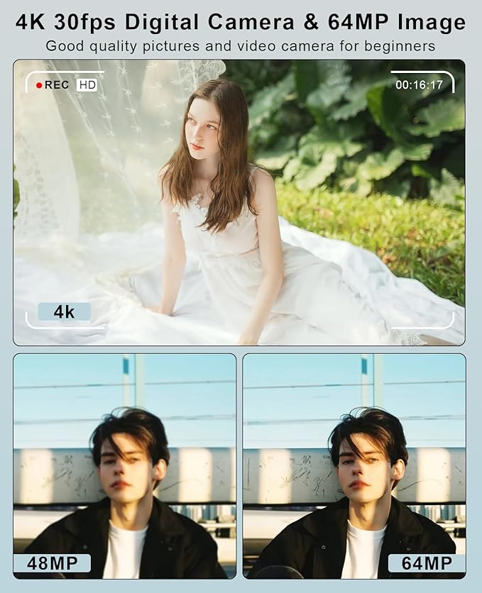 FLATIC Digital Camera, 4K 64MP Cameras for Photography with 64GB Card, 18X Zoom Autofoucs Vlogging Camera for YouTube with 180° Flip Screen, Compact Vlog Travel Camera Kit for Beginner, Teens