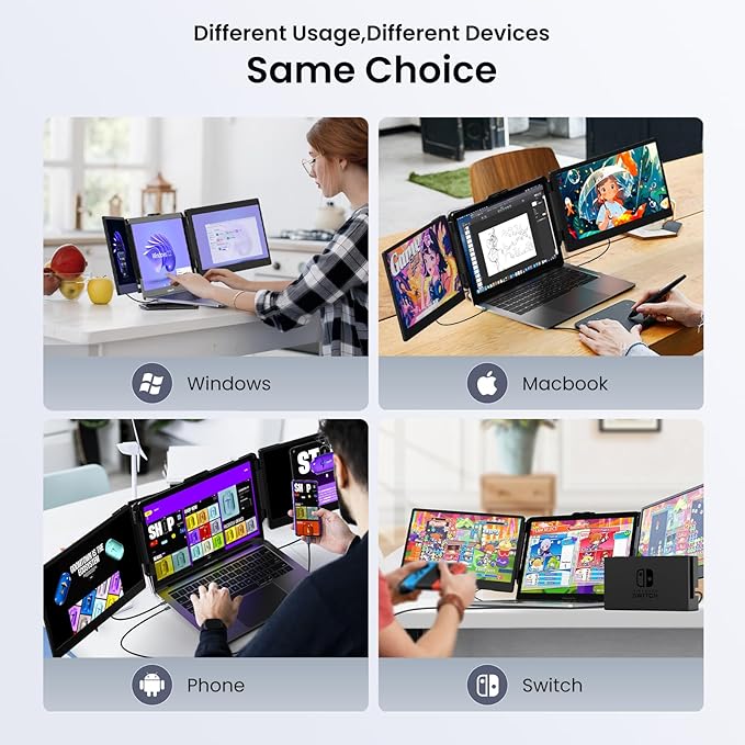 Laptop Screen Extender Kwumsy S2 Triple Monitor Extender Ultra Slim 14" 1080P FHD IPS Portable Monitor for Laptop with Stand Compatible with Mac Windows Linux Switch PS4/5