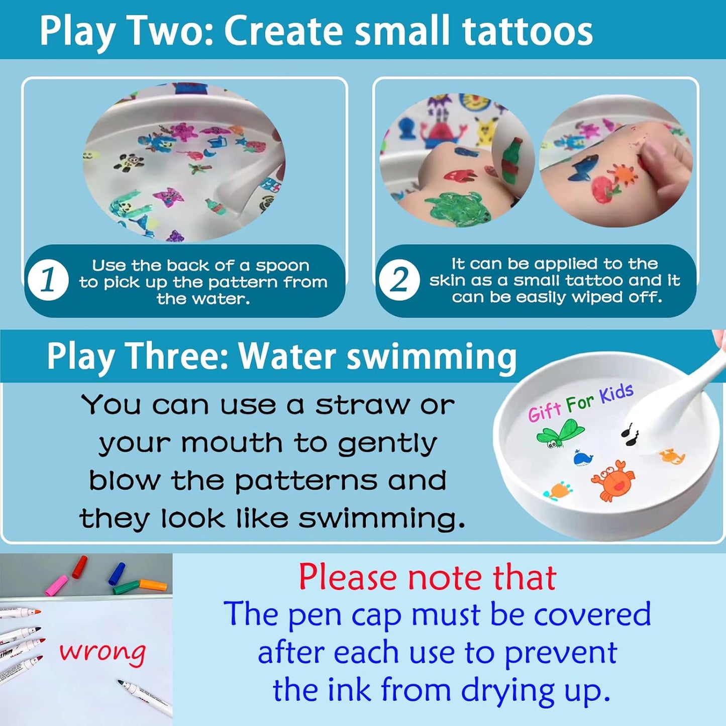 IRWPITW Magic Drawing Pen Bundle, 12 Colors Magical Water Painting Pens for Kids, Kiddies Create Magic Pen Floating Ink Drawings Set with Spoons and Towel, Tattoo Water Marker Gifts for Boys and Girls