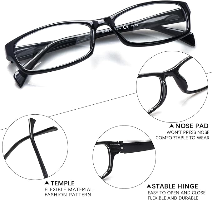 VIDEBLA Computer Reading Glasses Men and Women Anti Eyestrain Blue Light Blocking Glasses for Reading (2 Black 4 Tortoise, 1.25, x)