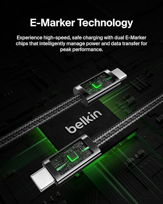 Belkin USB C to USB C Cable, 6.6ft, 240W - Type C Charger, iPhone Charger Cord, Soft, Braided, Flexible for iPhone 17, Galaxy S25, Pixel 10, MacBook, Chromebook, iPad Pro, Switch Steam Deck – Black