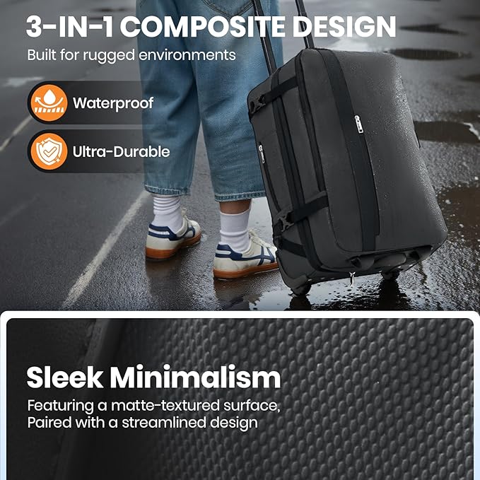 Fanwoli Vacuum Rolling Travel Backpack, Carry On Luggage with TSA Lock & Anti Theft Zipper, 70L Expandable Airback with Compression Pump, Waterproof Laptop Bag Ideal for Flight & Business,Black