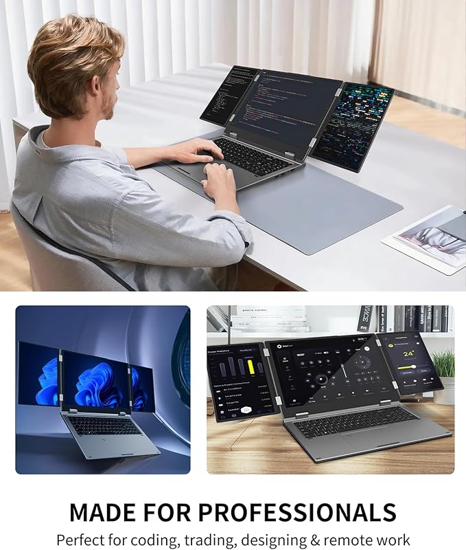 Triple Screen Laptop,16” Main + Dual 10.5” Monitors, Core i7-1270P, 32GB RAM,2TB SSD, Windows 11 Pro,Wi-Fi 6,BT 5.2,Face & Fingerprint Unlock,USB-C,HDMI for Business/Design/Stock Trading