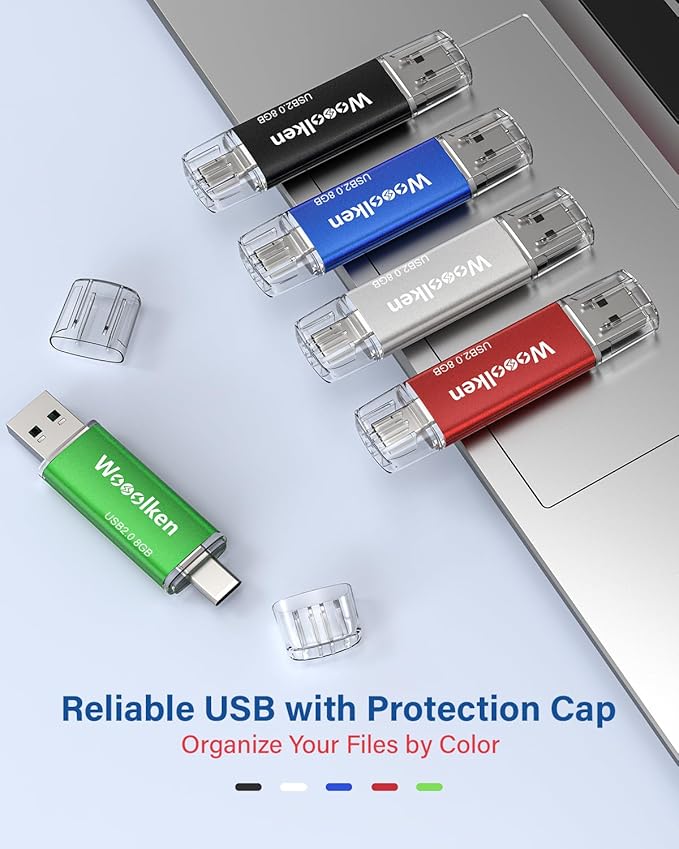 USB C Flash Drive 8GB 10 Pack, Wooolken Type-C Flash Drive + USB 2.0 Thumb Drive OTG Memory Stick Compatible with iPhone 16/15, Android Smartphone/Tablets/Computers