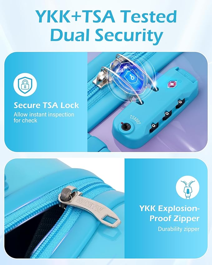 LONG VACATION Carry On Luggage Sets 3 Piece 20 Inch Suitcase Set, ABS+PC Hardshell Lightweight Travel Luggage with Spinner Wheels & YKK Zipper TSA Lock (Blue and Pink, 20 INCH)