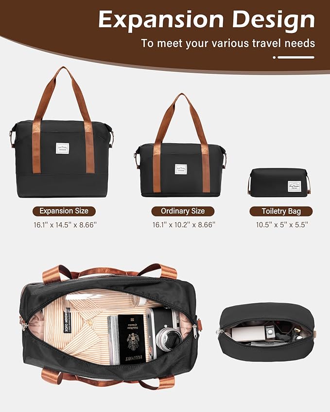 LONG VACATION 6 Piece Luggage Set Carry on Suitcase with ABS+PC hardshell, Spinner Wheels & YKK Zipper TSA Lock (BLACK-BROWN, 6 piece set)