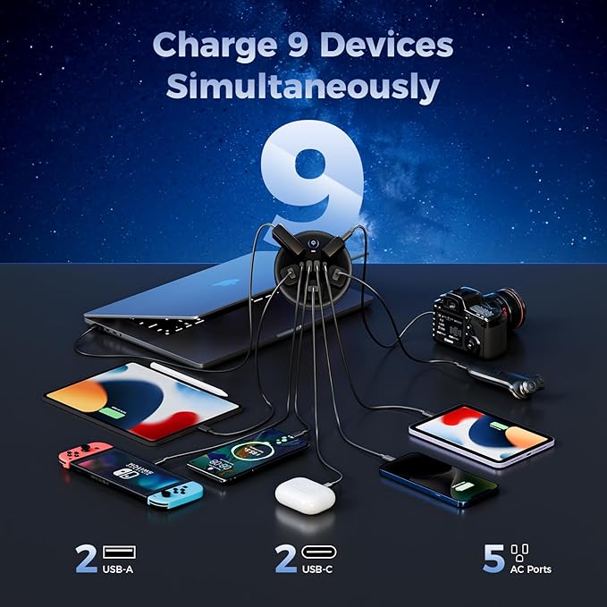 Power Strip Surge Protector-6.56 ft Retractable Travel Extension Cord Portable Powerstrip with 5 Outlet 2 Smart USB Port 2 USB C for Home Office Travel