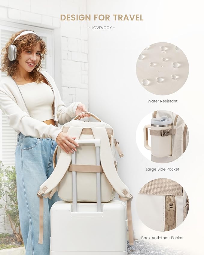 LOVEVOOK Travel Backpack for Women & Men, 50L Large Carry On Backpack Airline Approved, TSA Personal Item Weekender Bag, Water Resistant Laptop Backpacks with 3 Packing Cubes for Travel Essentials