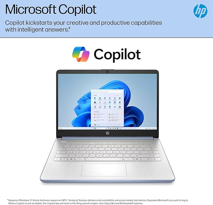 HP 14” Flagship Laptop 2025 AI-Powered Computer, Office Lifetime, Student Business, 4-Core Intel CPU, 16GB RAM 628GB Storage (128GB UFS+ 500GB Ext), Long Battery HubxcelAccessory Win 11 Pro Sky Blue