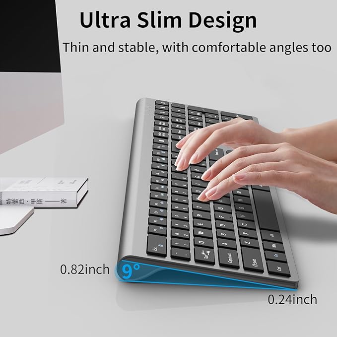 2.4G Wireless Slim Silent Full-Size Keyboard with Numeric Keypad, Calculator Button, USB Receiver, Fn Lock, Ultra-Thin Scissor Switch Design, Computer Keyboard for Laptop PC Windows Mac