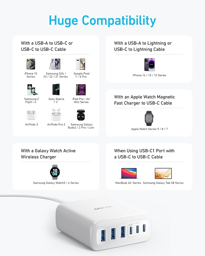 Anker Desktop Charger, Fast Charging USB C Charger, 112W Max 6-Port Charging Station, for iPhone, iPad, MacBook, Samsung and More (Cable Not Included)