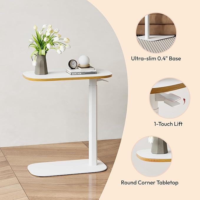 SANODESK Adjustable Overbed Bedside Table Pneumatic Adjustable Height Laptop Computer Standing Desk Cart with Tray, Hospital and Home Use(23.6" W x 13.8" D,White)