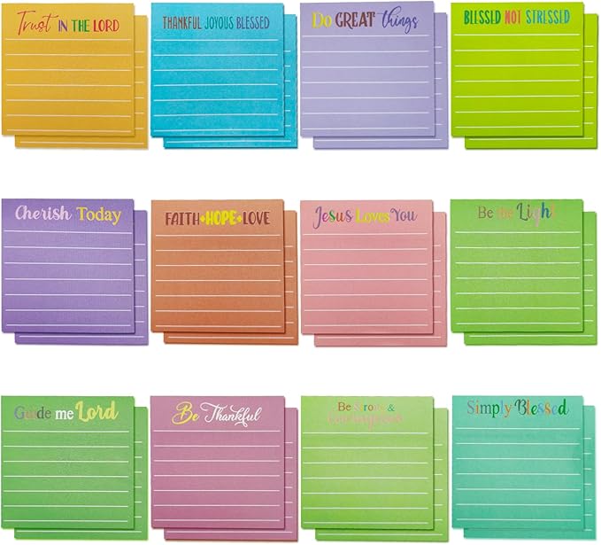 24 Pack 720 Sheets Bible Verses Sticky Notes Post It Inspirational Scripture Quotes,3 x 3 Inch Christian Motivational Positive Memo Pads Mini Notepads with Lines,Religious Office & School Supplies