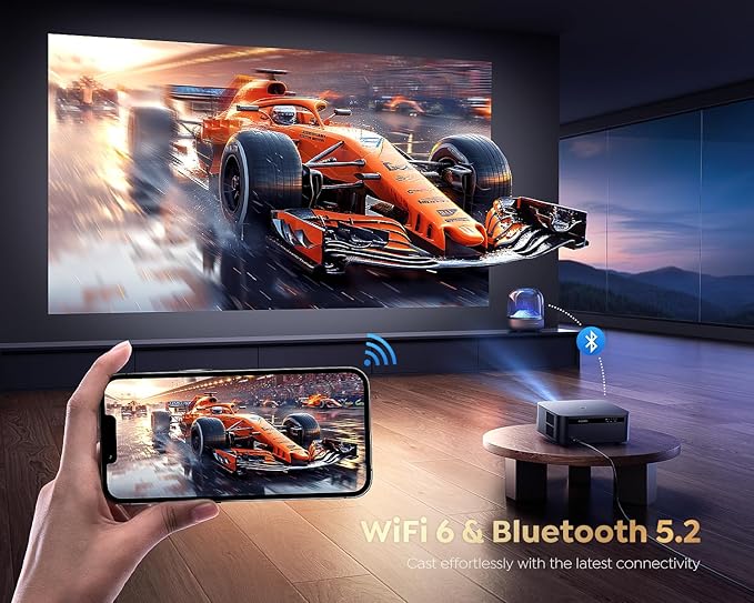 [1500 ANSI/Google TV/Voice Control]Smart Projector with WiFi 6 and Bluetooth, Netflix-Licensed 4K Support, Outdoor Movie Proyector, 1080P Home Ceiling Auto Focus Projector, PUTRIMS K12 Gray