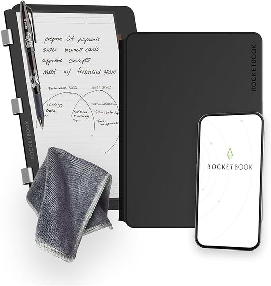 Rocketbook Pro 2.0 Reusable Professional Smart Notebook, Executive Size 7x9, Black - Lined & Dot Grid Pages, App-Connected, Erasable, Premium Cover, Ideal for Work Notes and Business Meetings