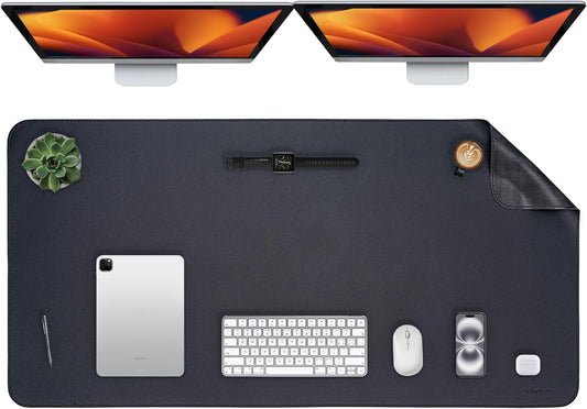 Oversized Non-Slip Desk Pad Protector – Grips Desk Firmly, Anti-Slip Like You've Never Seen! Vegan Leather Waterproof Laptop Mat for Keyboard & Mouse – Large Office Pad– Obsidian Black