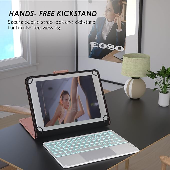 TouchPad Keyboard case for 9",9.7",10.1",10.2",10.5",10.9",11",Tablets,2-in-1 Bluetooth Wireless Keyboard with Touchpad,7 Colors Backlit & Leather Folio Cover(Rose Gold)