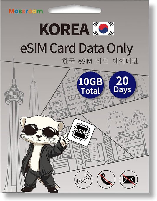 South Korea eSIM Card – Prepaid Data Plans | Fixed Data 10GB,20 Days | High-Speed 4G LTE | Ideal for Travelers