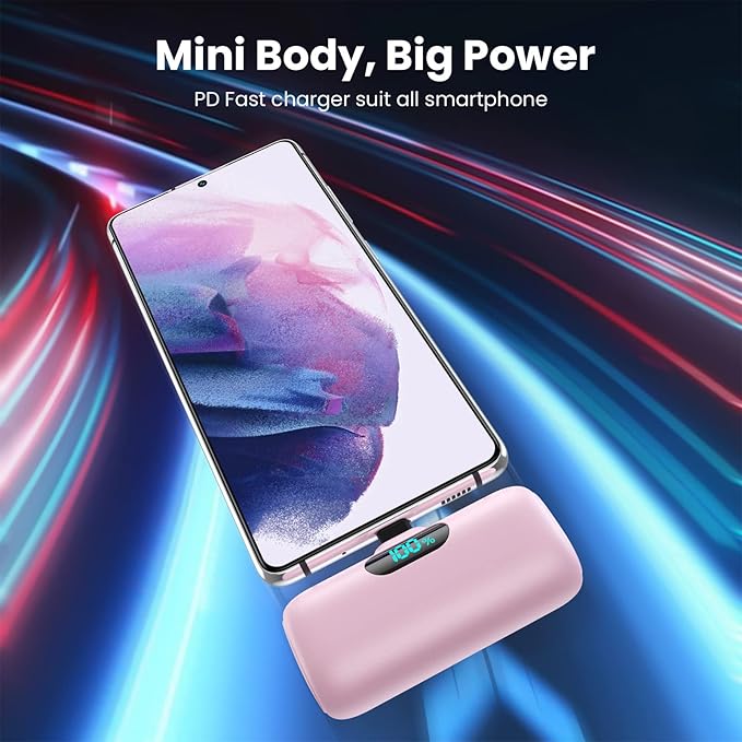 [2 Pack] Samll Portable Charger for iPhone 16/15 Series, 5000mAh 3A PD USB C Power Bank, Mini LCD Display Battery Pack Compatible with iPhone 16/16 Plus/16 Pro/15 Pro Max,Samsung,Android/Moto/LG etc