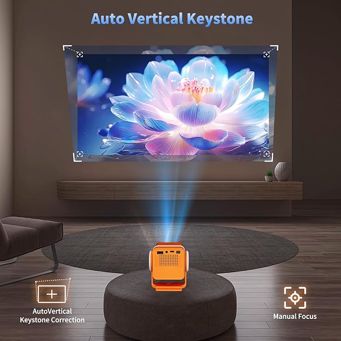 Dess Mini Projector,Portable projector can be powered by power bank,outdoor projector with Wifi6 and bluetooth,Movie projector,180° Rotatable, Auto Keystone Correction hometheater proyector,T1(Orange)