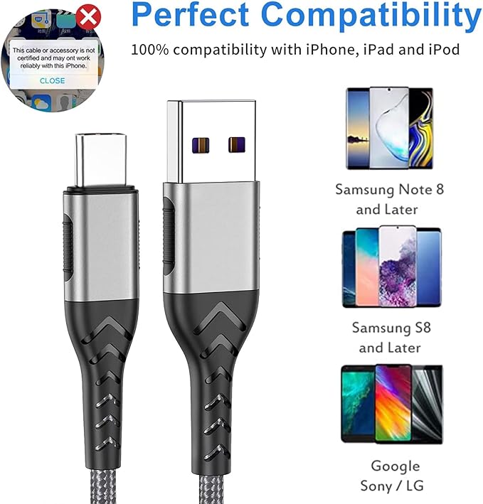 Durcord USB C Charger Cable, 2Pack 3ft Fast Charging 3 Feet USB Type C Cord Cable, 3 Foot Type C Charger Premium Nylon Braided USB Cable Compatible with iPhone 15 Pro/Plus/Max/Android/Phone/Pad-Silver