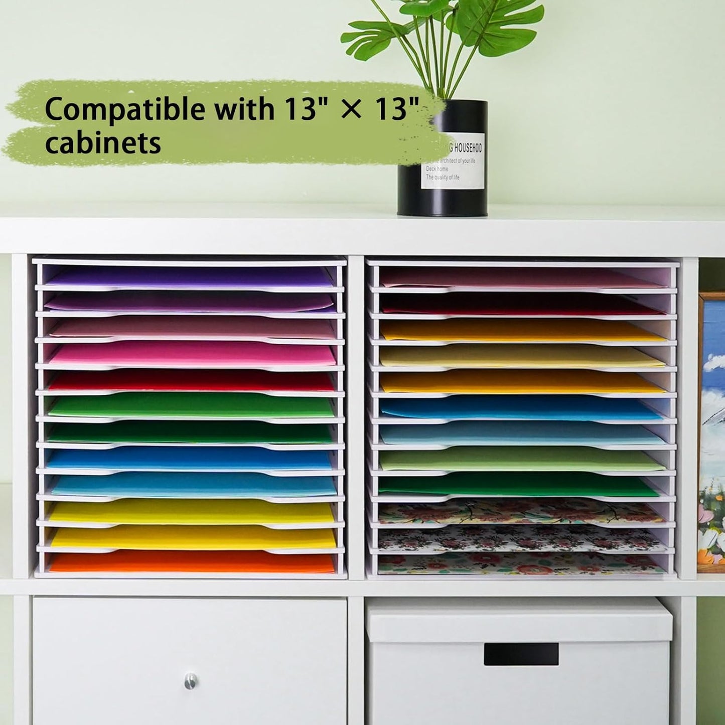 SANFURNEY Scrapbook Paper Organizer for Sizes 12" x 12", File Sorter Storage, Document Holder, Desktop Scrapbook Paper Organizer Rack for Home Office School (White, 12 Slots - Standard Size - 2PCS)