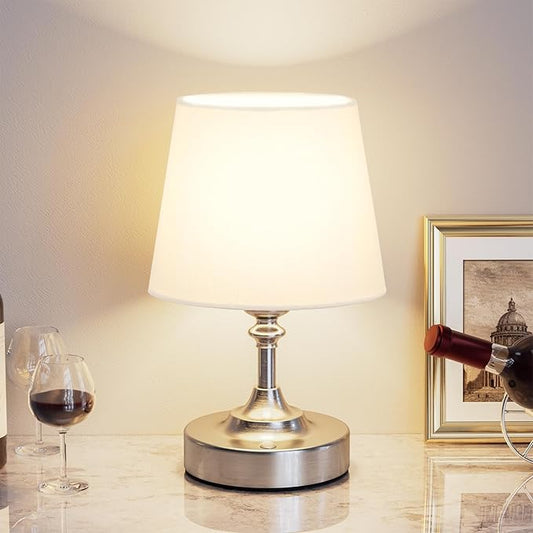 Kakanuo Mini Cordless Table Lamp Silver - 1 Pack 4000mAH Battery Operated Lamp for Decor, 3000K Stepless Dimming Touch Rechargeable Lamp for Bedroom, Dining Table, Counter, Living Room