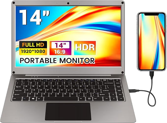 Portable Monitor with Keyboard,14inch 1080P FHD Lapdock Compatible with Raspberry Pi/Mini PC/Phone/PC/Game Console,CrowView Note Built-in Battery with RPi5 Adapter(Full TypeC & HDMI Cable Included)