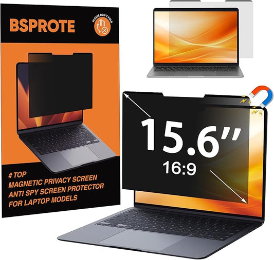 Magnetic Laptop Privacy Screen 15.6 Inch 16:9- Removable Anti-Glare Blue Light Filter, Computer Privacy Screen Shield Compatible with 15.6'' Hp Acer Asus Lenovo Dell Samsung Portable Monitor