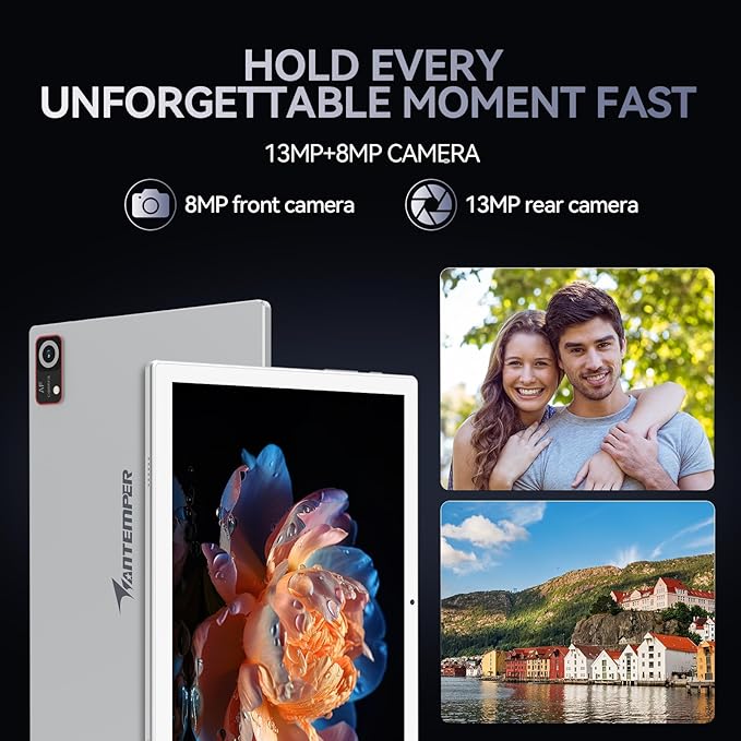 ANTEMPER Android Tablets 10 Inch, 5G WiFi Tablet Mit 8GB RAM+128GB ROM(1TB TF),2 in 1 Tablet with Keyboard Mouse Pen-Octa-Core2.0Ghz | 6000mAh | 1080FHD | 13MP Camera | WLAN GPS OTG Typ-c-Sliver